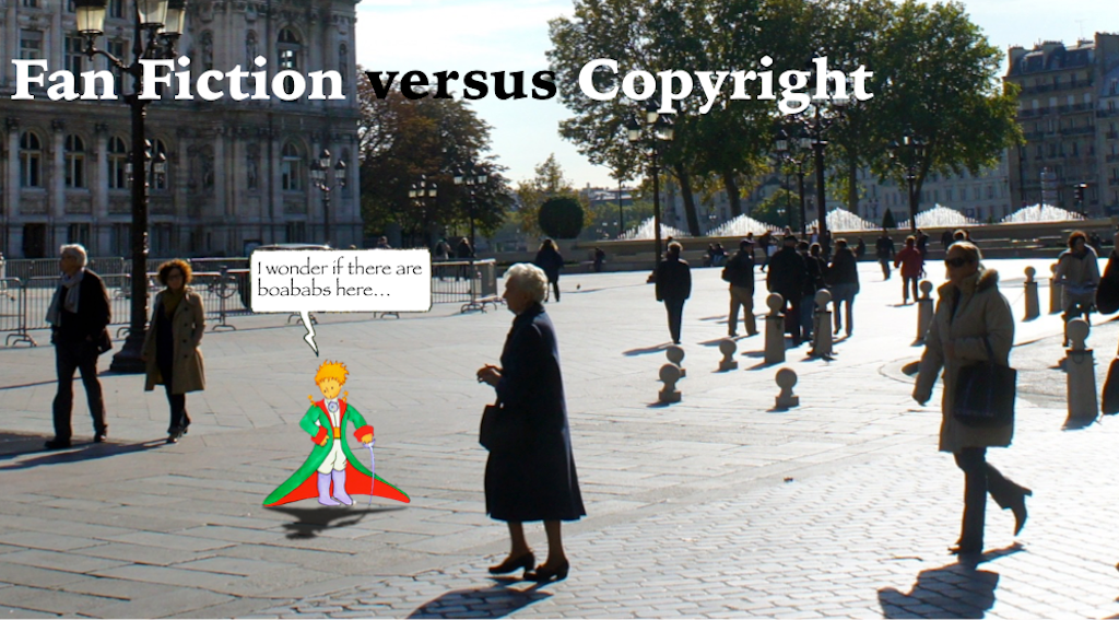 The header for this and other posts contain images from both original and fan fiction/sequels by other authors. In this case, Tintin and Snowy (left) come from Rodier’s version, the Little Prince (adapted, centre) comes from the original by De Saint-Exupéry, and the Young Prince (right) comes from A.G. Roemmers’ version. All three images have been used under the terms of “fair use”: “In its most general sense, a fair use is any copying of copyrighted material done for a limited and ‘transformative’ purpose, such as to comment upon, criticize, or parody a copyrighted work.” (Rich Stim, Stanford University Libraries). The main image, of Paris, France, is by M.F. O’Brien, used with permission.